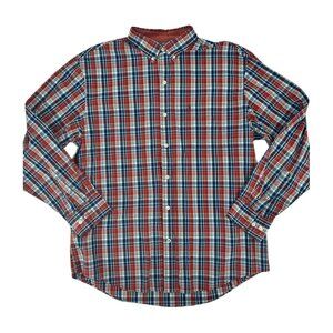 Izod Men's Premium Button Down Shirt Size Large Burgundy Navy Plaid